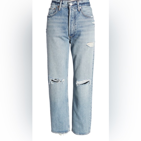 Agolde ‘90s Distressed High Waist Straight Leg Organic Cotton Jeans - Picture 4 of 6